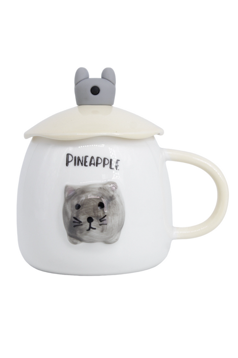 Taza de cerámica reino animal con tapa y cuchara incluidos varios diseños