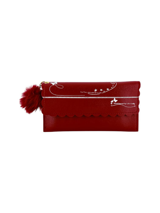 Cartera rectangular de mano para dama en colores varios decorada con detalles de mariposas y pompon