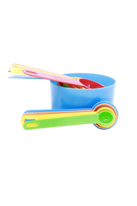 Set de tazas y cucharas medidoras de plástico para repostería con argolla de unión