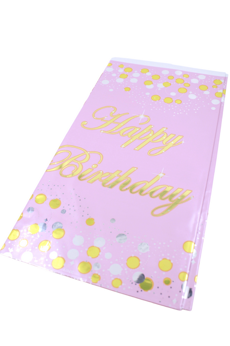 Mantel para fiesta con puntos y leyenda happy birthday en colores varios