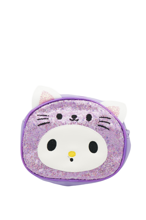 Bolsa de mano infantil con diseño de gatito y acabado de lentejuelas brillantes