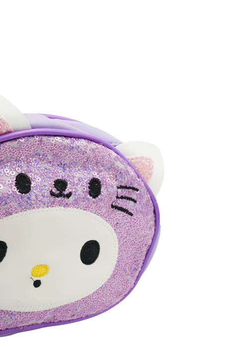 Bolsa de mano infantil con diseño de gatito y acabado de lentejuelas brillantes