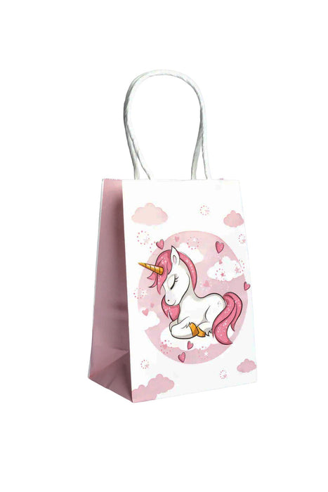 Paquete de bolsas decoradas para regalo color rosa con diseño unicornio mágico