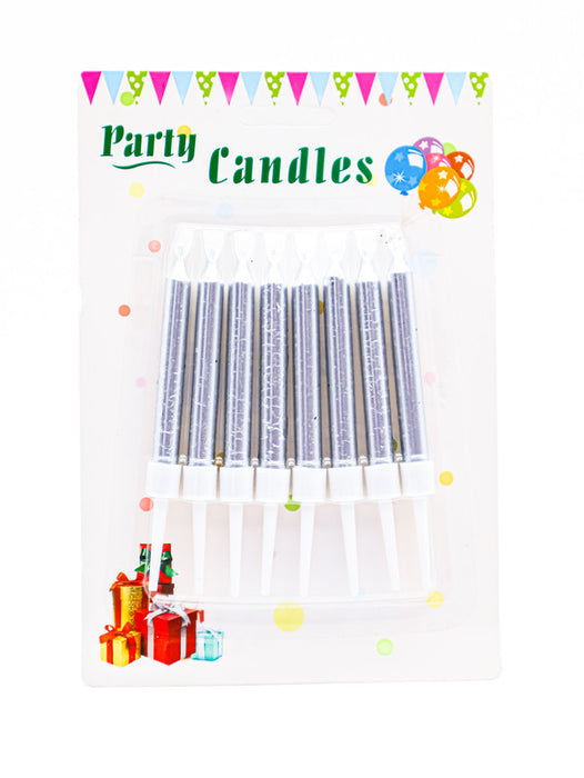 Blister con 8 velas para pastel y celebraciones en tono metalico con estilo liso en colores varios