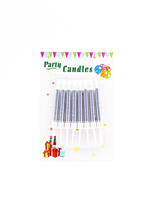 Blister con 8 velas para pastel y celebraciones en tono metalico con estilo liso en colores varios