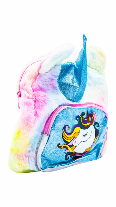 Mochila infantil suave con figura de unicornio diseño arcoiris