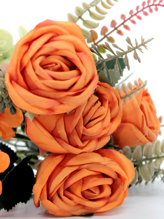 Ramo artificial decorativo de rosas eternas con follaje y tallo de plastico colores varios