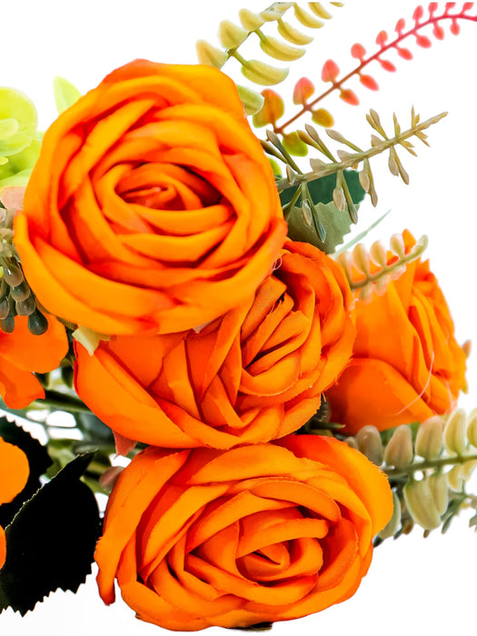 Ramo artificial decorativo de rosas eternas con follaje y tallo de plastico colores varios