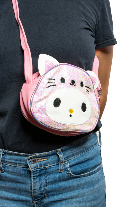 Bolsa transversal con diseño de gatito en color rosa para dama