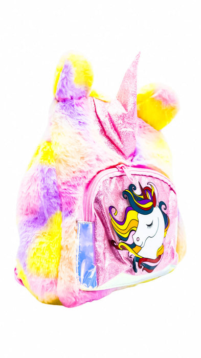 Mochila infantil suave con figura de unicornio diseño arcoiris