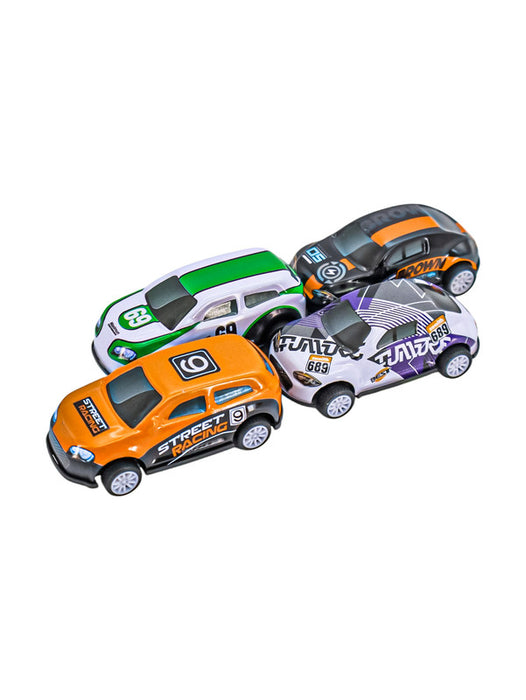 Set de 4 carritos de juguete de friccion en colores surtidos ideal para hacer carreras con tus amigos