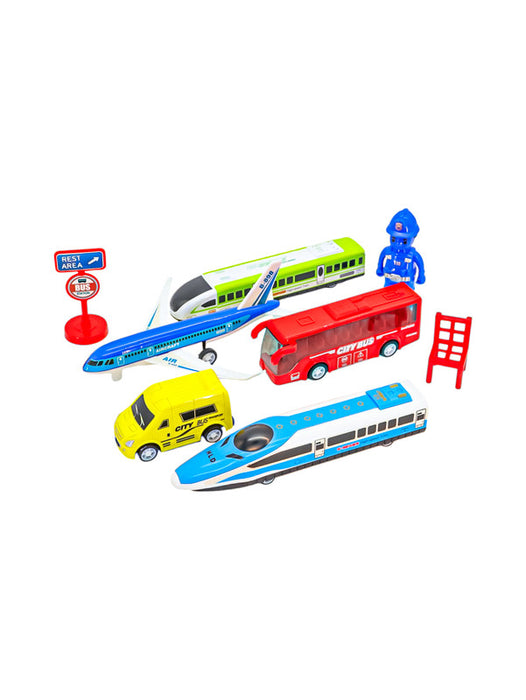 Set de juego de transportes urbanos y accesorios de ciudad de plastico para infantes