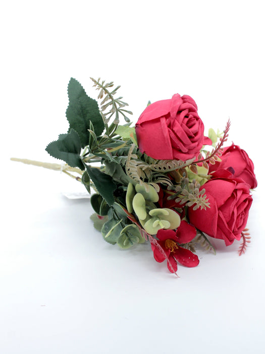 Ramo artificial decorativo de rosas eternas con follaje y tallo de plastico colores varios