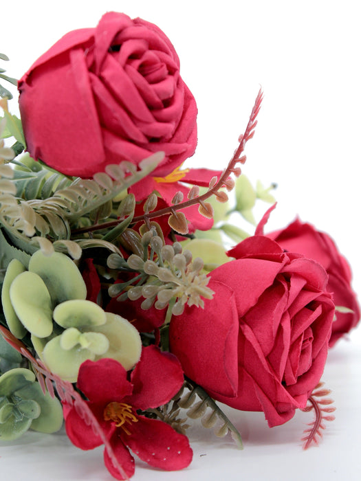 Ramo artificial decorativo de rosas eternas con follaje y tallo de plastico colores varios