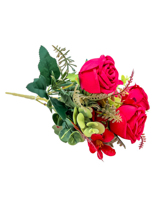 Ramo artificial decorativo de rosas eternas con follaje y tallo de plastico colores varios