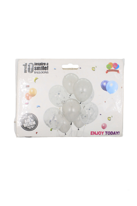 Set de 10 globos de látex perlados y transparentes con confeti