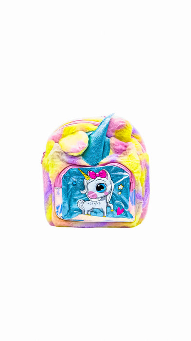 Mochila infantil suave con figura de unicornio diseño arcoiris