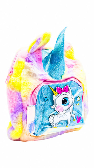 Mochila infantil suave con figura de unicornio diseño arcoiris