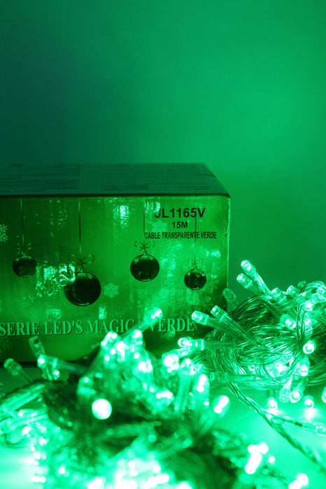 Serie con 300 luces led con tono y cable de color verde brillante con 15 metros para decoracion de temporada de navidad