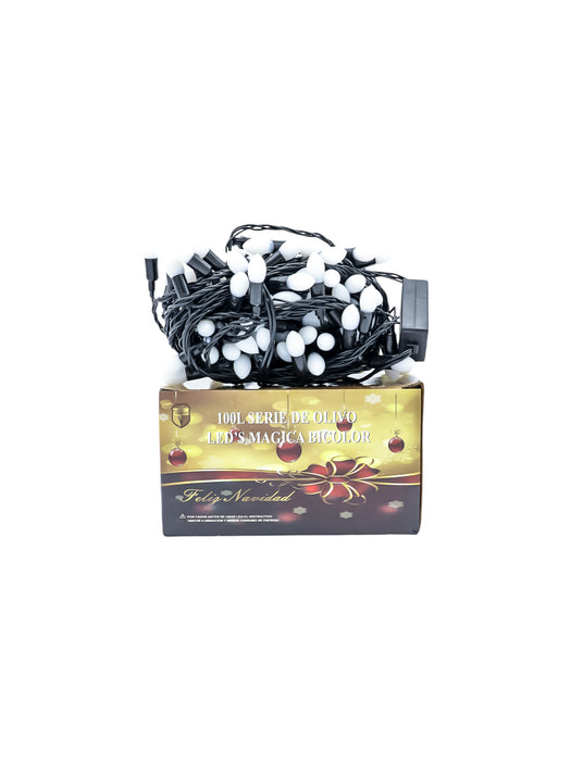 Serie de luces led 100 leds en forma de olivo luz multicolor cable negro 5 metros