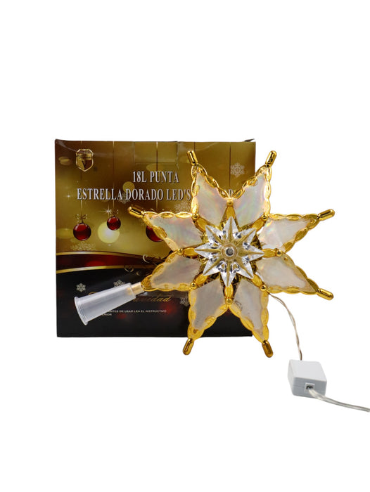 Estrella para punta de arbol de 18 luces led calida para decoracion de temporada