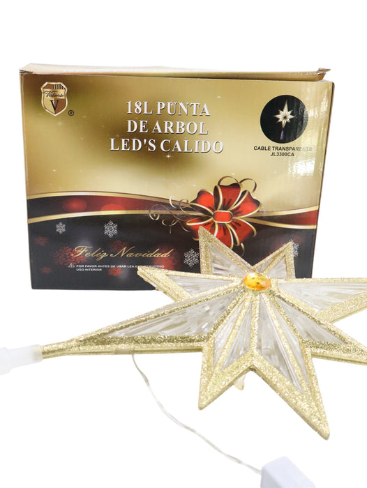 Estrella para punta de arbol de 18 luces led calida para decoracion de temporada