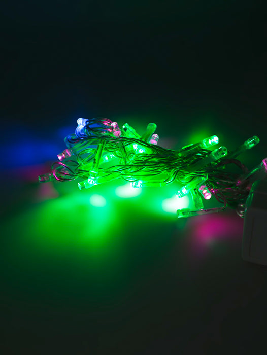 Serie de 30 luces led en tonos varios con cable transparente para decoracion de navidad