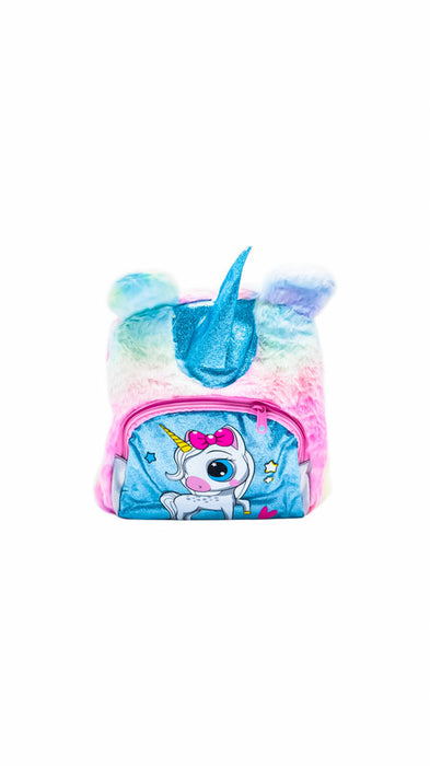 Mochila infantil suave con figura de unicornio diseño arcoiris