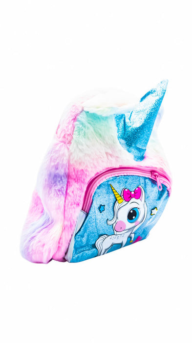 Mochila infantil suave con figura de unicornio diseño arcoiris