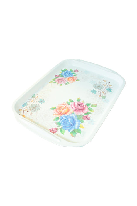 Charola rectangular con diseño floral y agarraderas colores varios