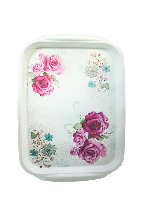 Charola rectangular con diseño floral y agarraderas colores varios