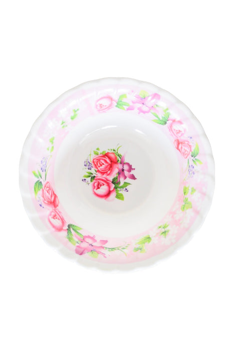 Plato hondo de tamaño pequeño de color blanco con estampado de flores variados