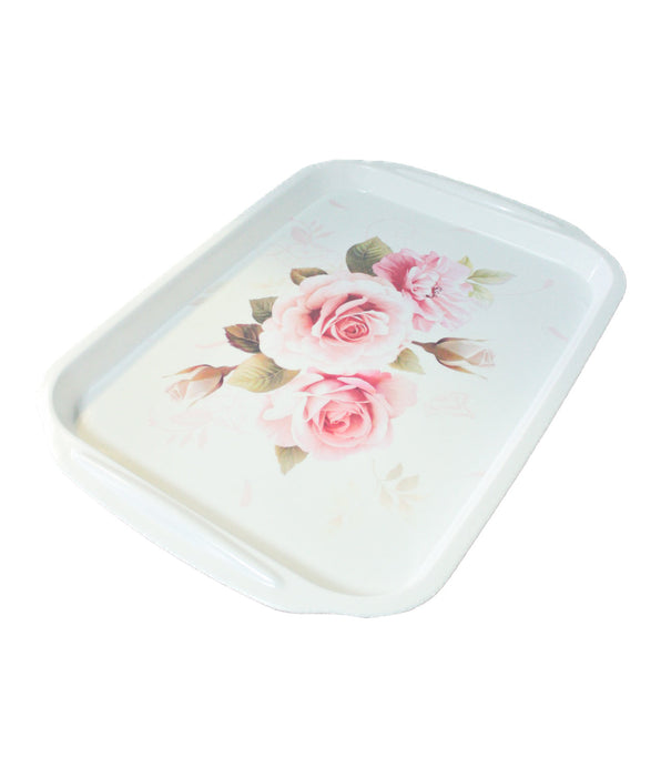 Charola rectangular con diseño floral y agarraderas colores varios