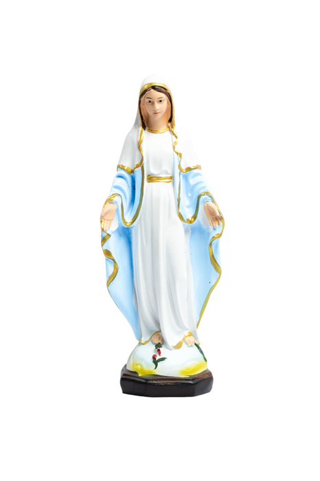 Escultura religiosa de la virgen maría con túnica blanca para decoración del hogar