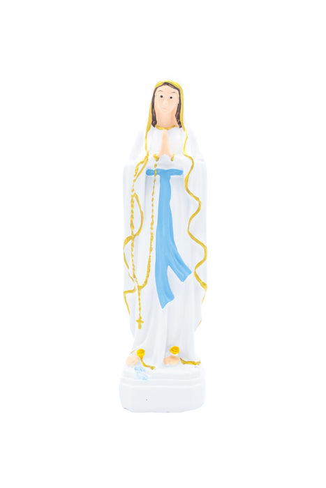 Estatuilla religiosa tallada en resina de la virgen de lourdes en color blanco con acabado mate