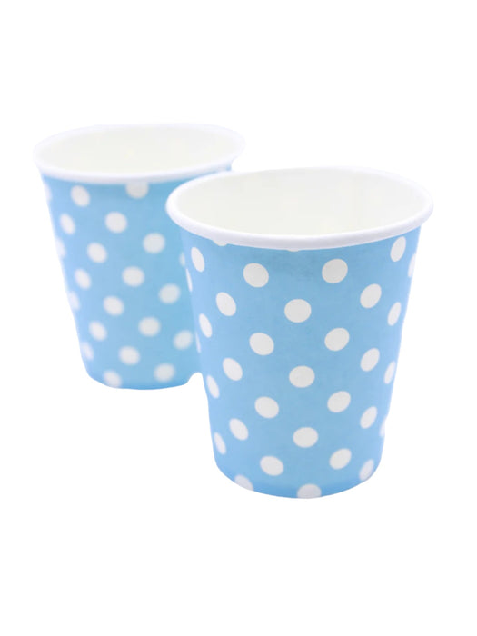 Paquete de vasos para fiesta de papel encerado con diseño de lunares en diferentes colores con 10 piezas