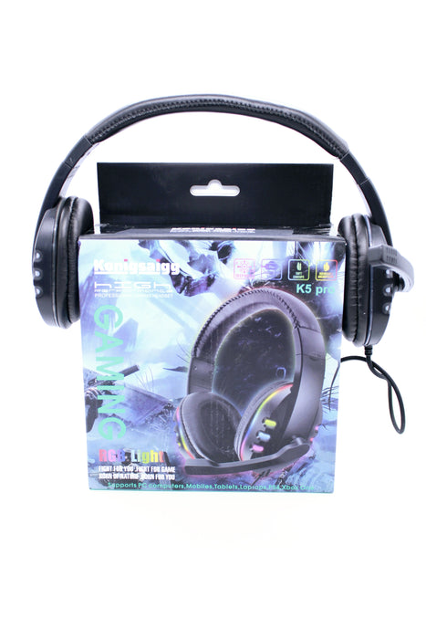 Audífonos de diadema con puerto usb y luces rgb sonido premium y estilo imbatible color negro