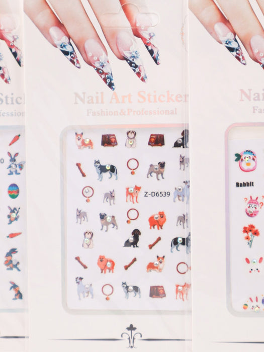 Paquete de 12 planillas con stickers para decorar tus uñas con tematica de animales