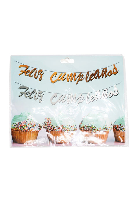 Letrero con frase de feliz cumpleaños de carton plastificado diseño cupcake