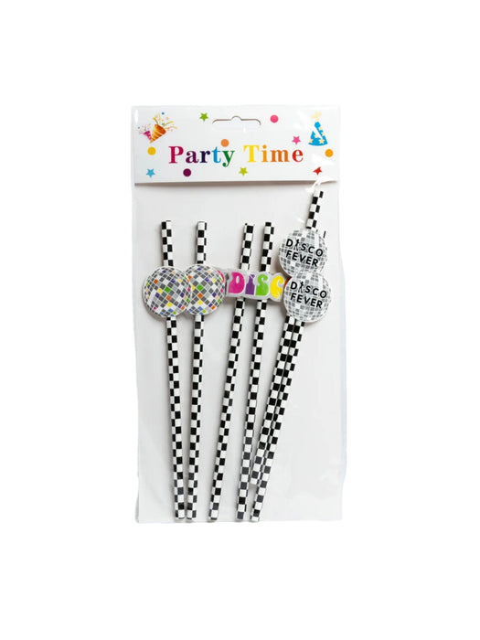 Paquete de popotes decorados para fiesta diseño fiebre disco kit con 6 piezas