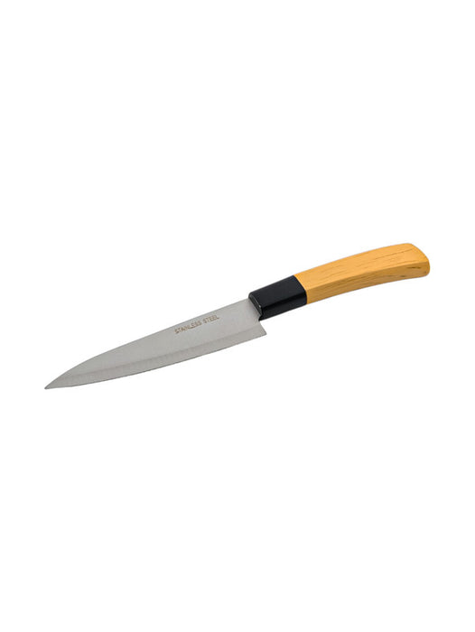 Cuchillo para la cocina de acero inoxidable con mango de plastico grueso imitacion madera