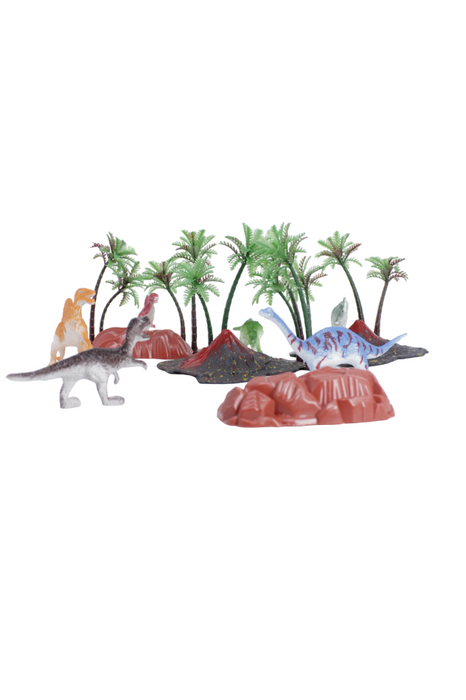 Set de dinosaurios con vegetación de plástico diseño mini world