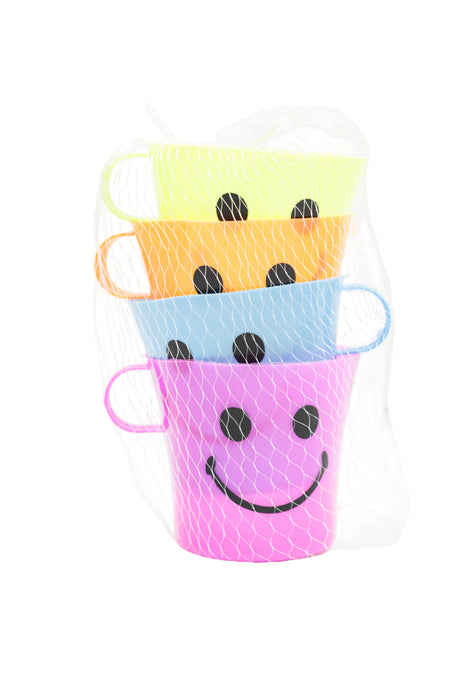 Paquete de 4 vasos multiusos en colores surtidos con carita feliz