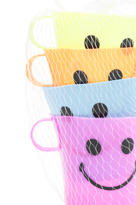 Paquete de 4 vasos multiusos en colores surtidos con carita feliz