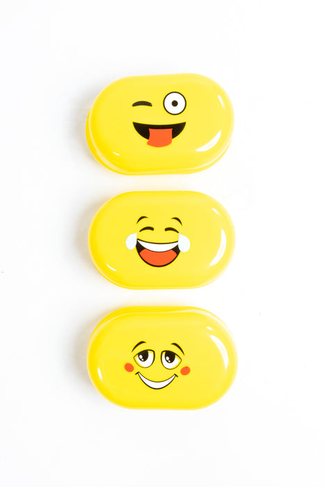 Paquete de jaboneras con tapa color amarillo con diseño de caritas de emoji variadas