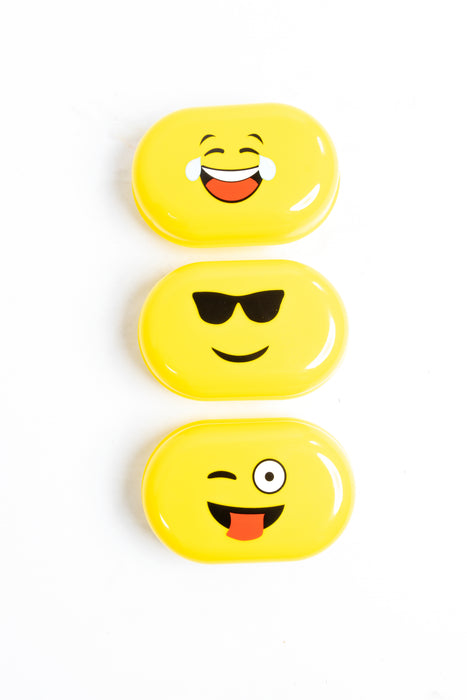 Paquete de jaboneras con tapa color amarillo con diseño de caritas de emoji variadas