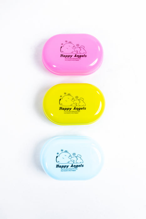 Paquete de jaboneras con tapa diseño happy angels en colores surtidos con 3 piezas