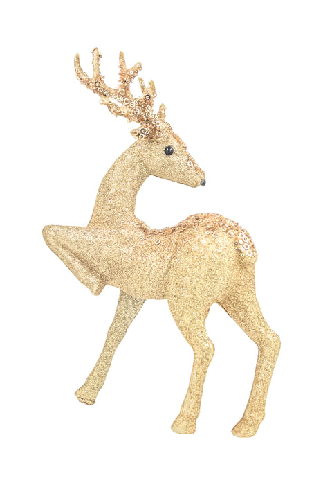 Encantadora figura de venado con baño de diamantina dorada un toque elegante para tu decoración navideña