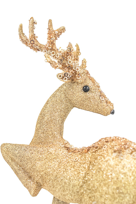 Encantadora figura de venado con baño de diamantina dorada un toque elegante para tu decoración navideña