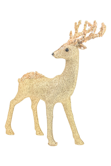 Figura decorativa de venado bañada en diamantina dorada elegancia festiva para tu decoración navideña